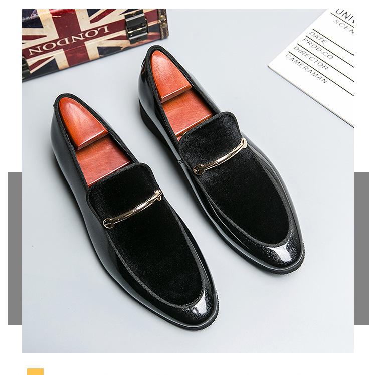 British Style Plus Size Men's Patent Leather Loafers with Pointed Toe and Rubber Sole