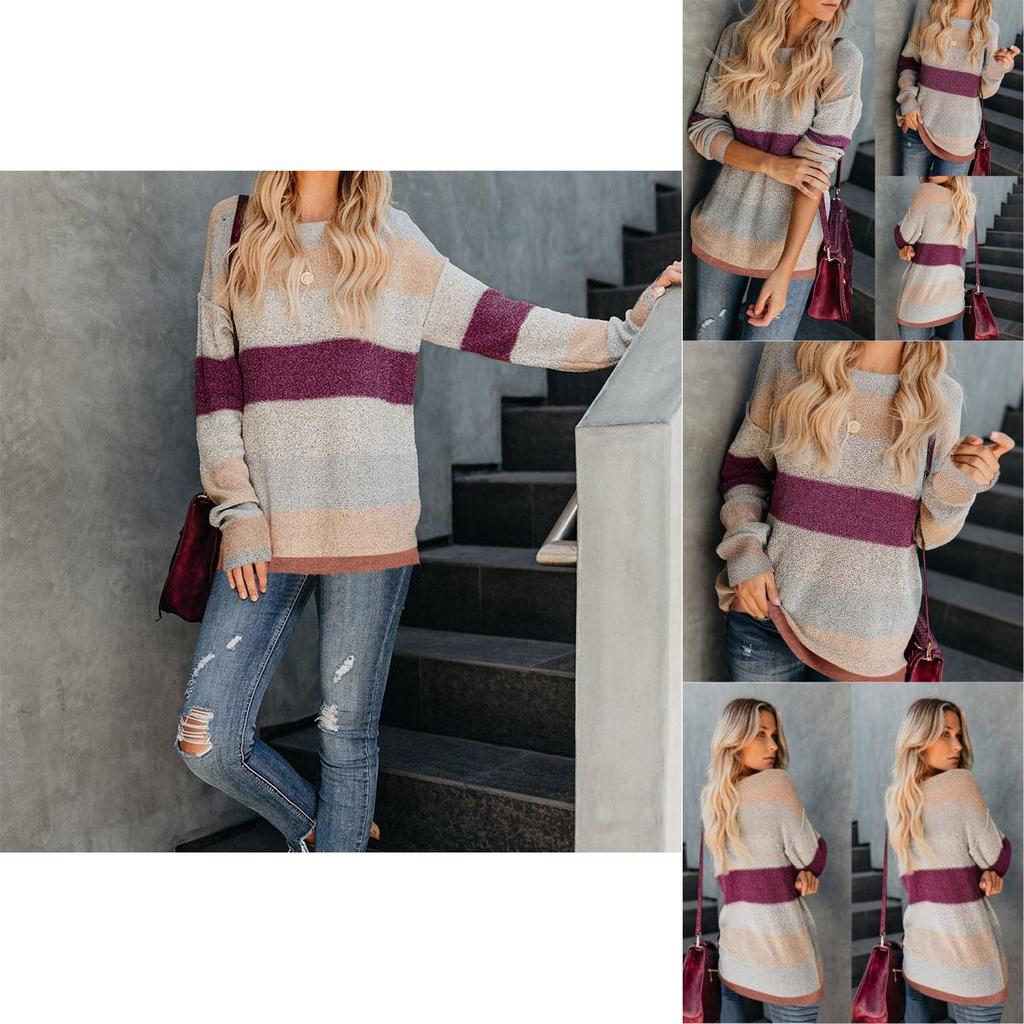 Women Winter Loose Striped Sweater Casual Stylish Pullover Perfect For Everyday Wear