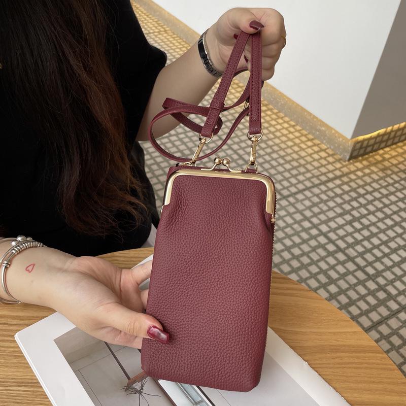 

2025 Универсальная Стильная Сумка-кроссбоди из коровьей кожи для телефона – Модный Рабочий Аксессуар вино красного