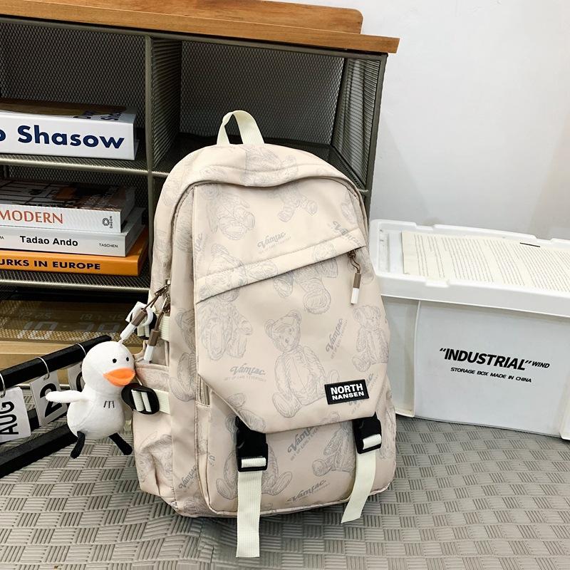 Printed Cute Bear Schoolbag Junior High School Student Female Versatile Backpack Male Large Capacity Wind Backpack Female Middle School Student
