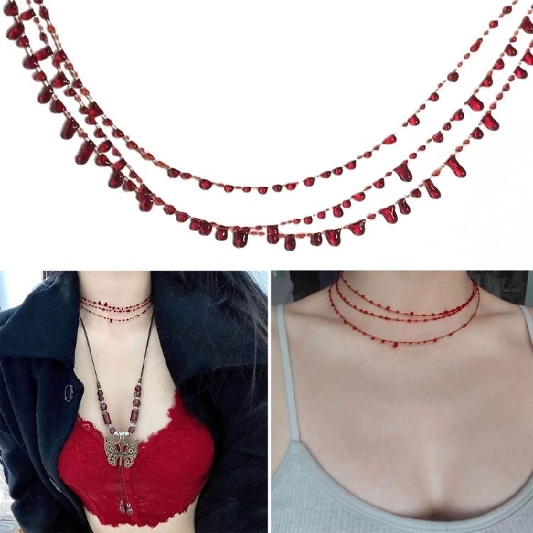 Collar de Goteo de Sangre Vintage Fiesta de Halloween Gargantillas de Sangre Collar Cadena para Clavícula Ajustable Gota de Sangre Pequeña