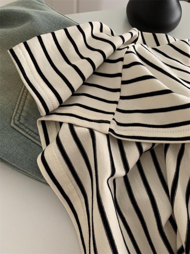 Korean Style Plus Size Striped Round Neck Long Sleeve T-shirt for Women - Autumn Winter Casual Loose Pullover