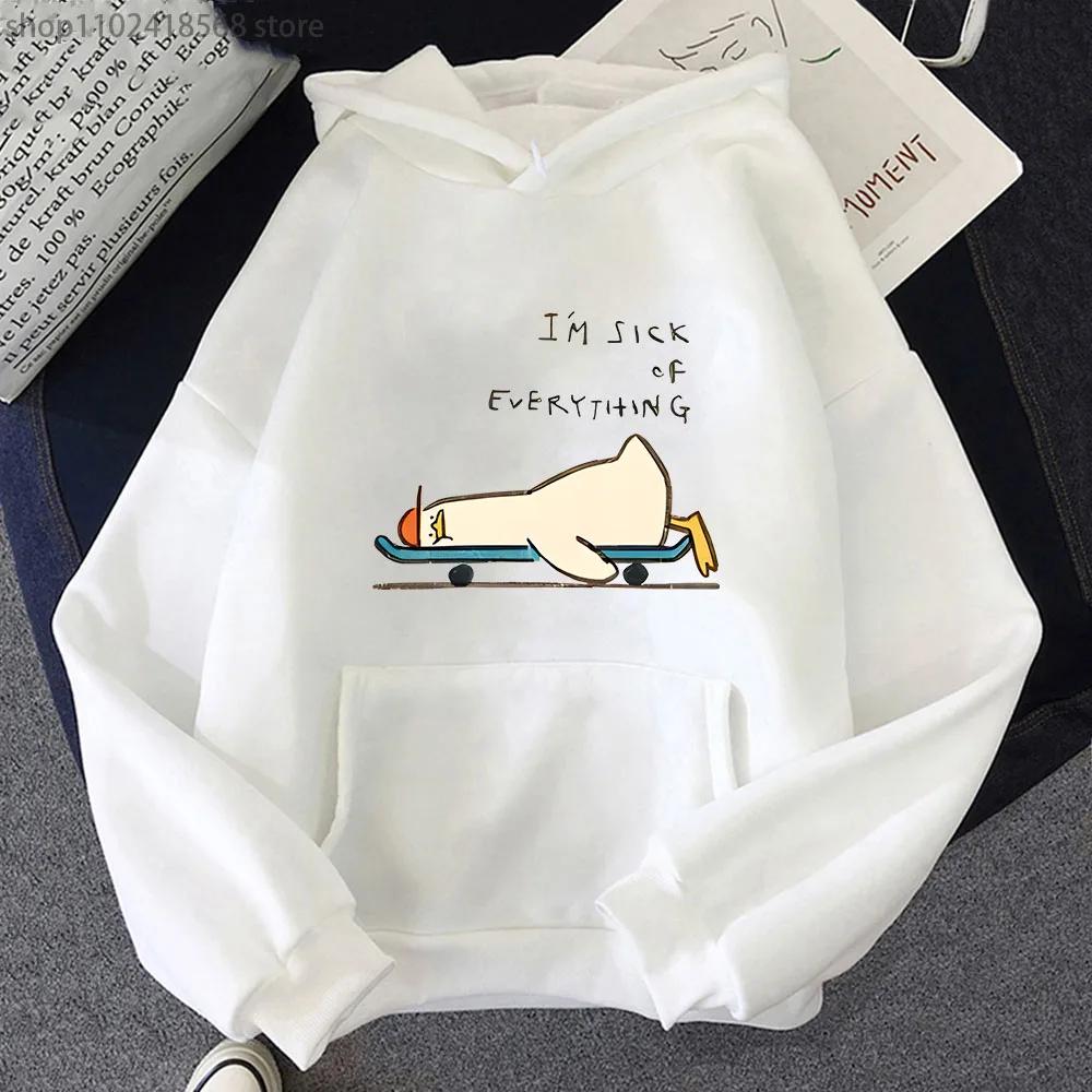 Cartoon Anime Duck Hoodies I'm Sick of Everything Sweatshirts Y2k Top Long Sleeve Street Streetwear Women Men Coat