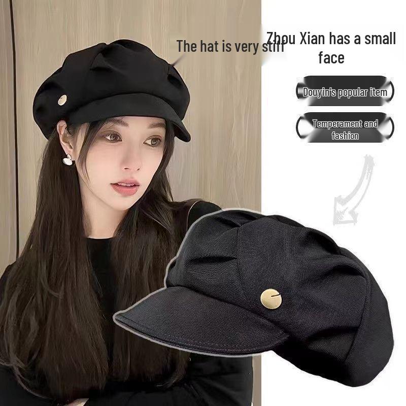 Korean Style Versatile Black Artist Beret: Spring & Autumn Edition