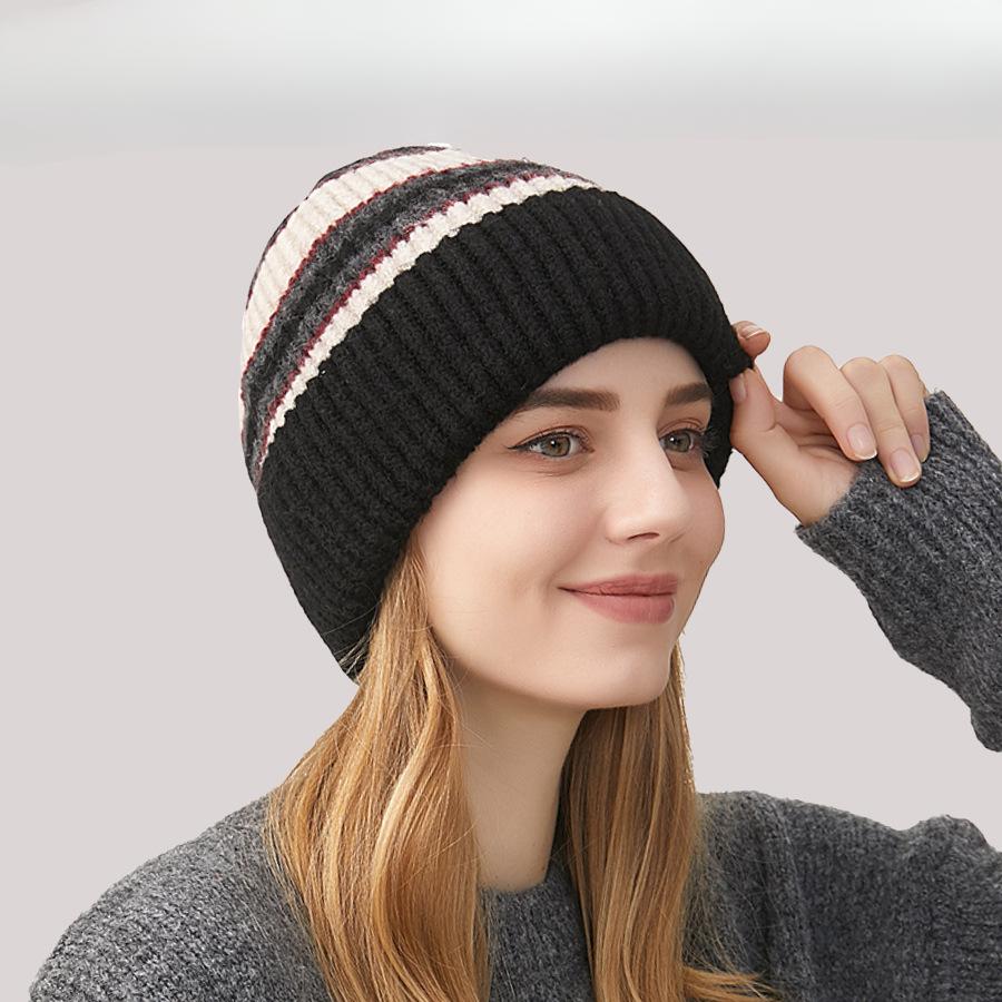 Zimowe ciepłe czapki dla kobiet, swobodne, dzianinowe, układające się w stosy, czapki z dzianiny, męskie, paski, hip-hop, unisex, damskie, czapki