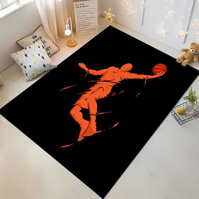 Basketball Player Silhouette Design Carpet in Black and Orange Suitable for use as an anti-slip for living room bedroom sofas