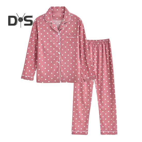 

2 шт./комплект пижамный костюм с принтом в горошек однобортный кардиган рубашка с V-образным вырезом рубашка с вырезом воротник широкие свободные брюки ночная рубашка одежда для сна L