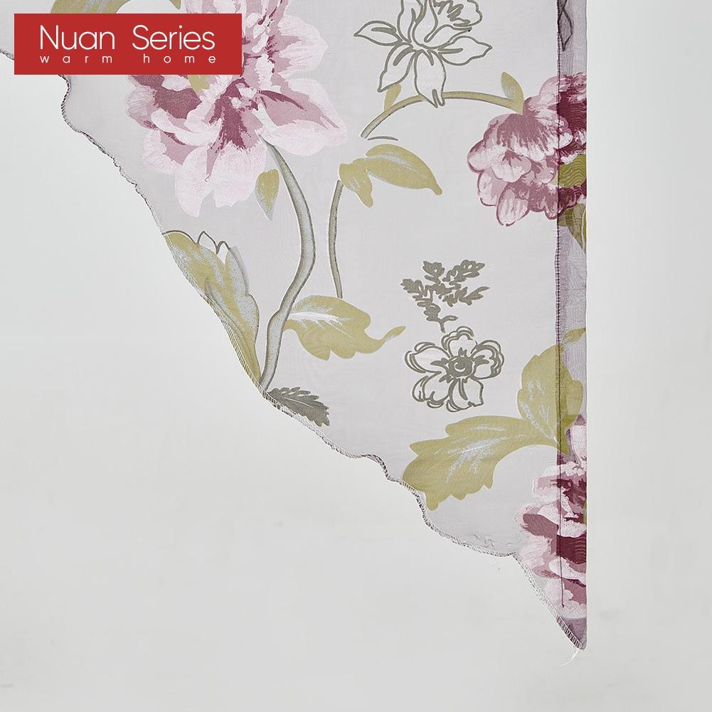 2PC Nuan Serie Modische Moderne Pfingstrose Faule Blume Transparent Gaze Vorhang Kopf für Kleine Fenster Küche Vorhang Home Decor