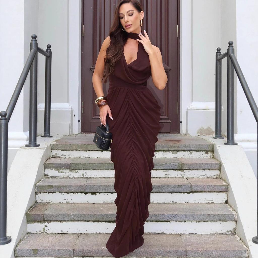 Women's new fashionable French sexy streamer hip skirt backless pleats European and American dresses women's wholesale