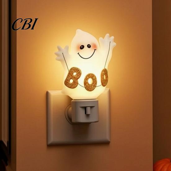 Unique Halloween Gift for Kids Resin Night Light, Ghost Pumpkin Tree Figurine, Plug-in LED Light Wall Lamp, Spooky Decorative Lighting Bedroom