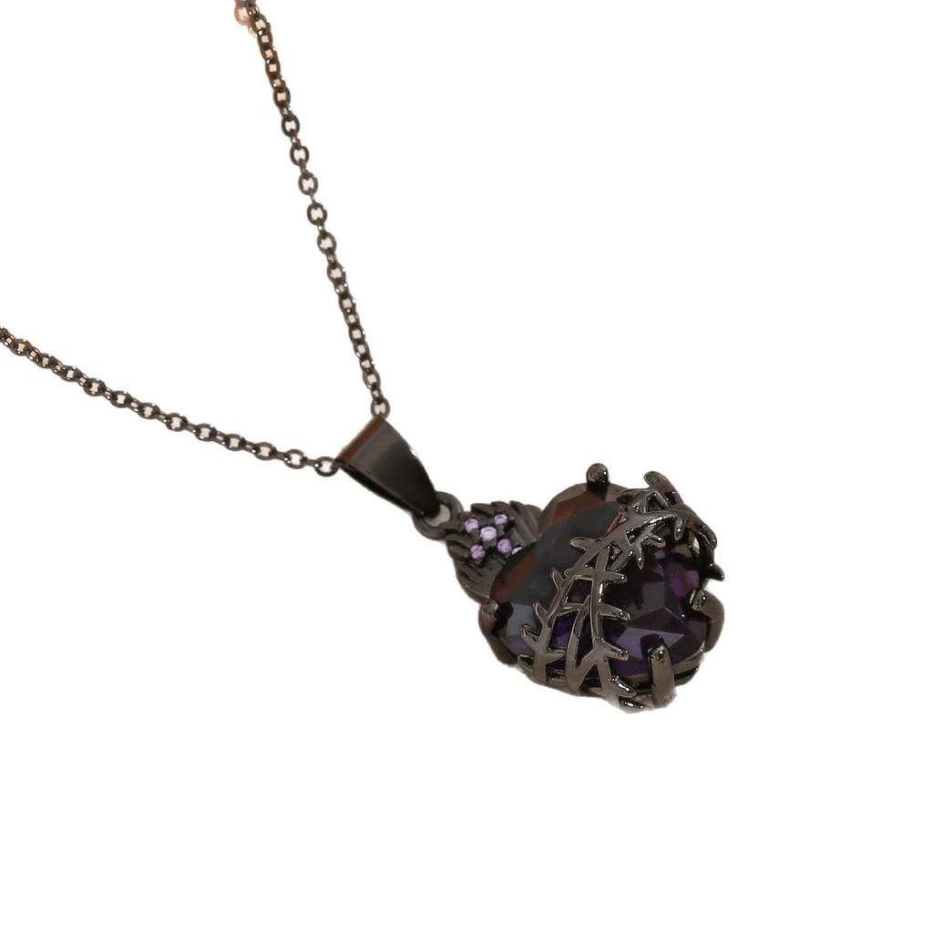 Purple Zirconia Heart Flame Cross Choker - Halloween Thorns Series Necklace