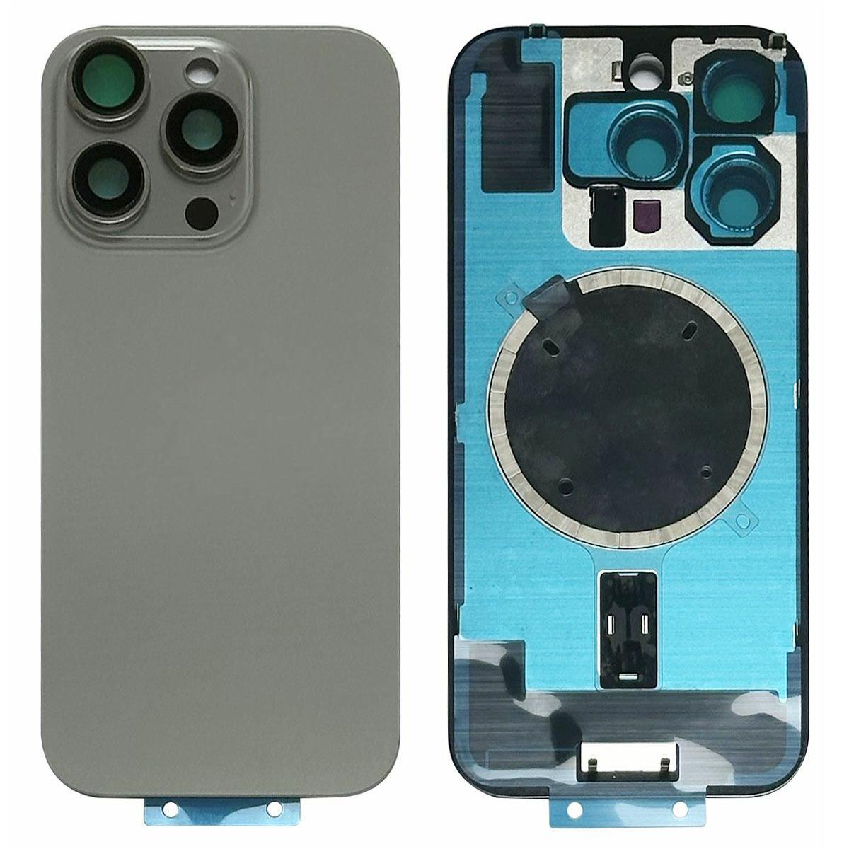 

For iPhone 16 Pro Battery Housing with Bracket+Camera Lens Cover+Magnetic Ring Replacement Part Natural