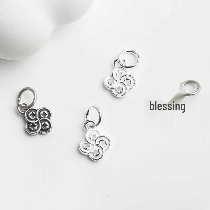 S925 Sterling Silver Chinese Copper Coin Pendant for DIY Crystal Bracelet and Necklace Accessories