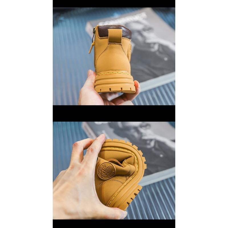 Retro Autumn and Winter New Children's Short Boots Korean Casual Cowhide Boys Small Yellow Shoes Medium Tube Girls Single Boots