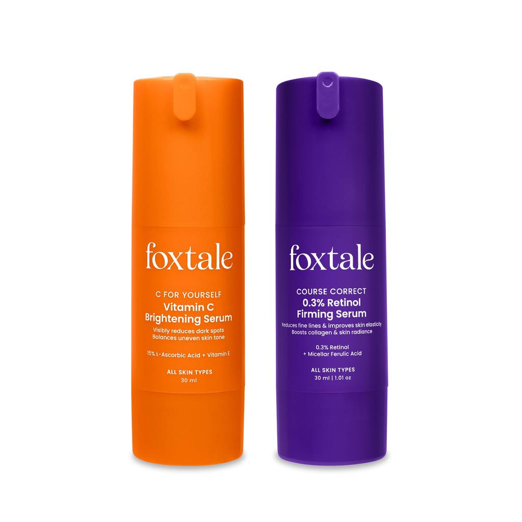 Foxtale Glow and Repair Combo | Vitamin C Day Serum + Retinol Night Serum | Brightens Dull Skin, Fades Dark Spots, Boosts Collagen & Reduces Fine L