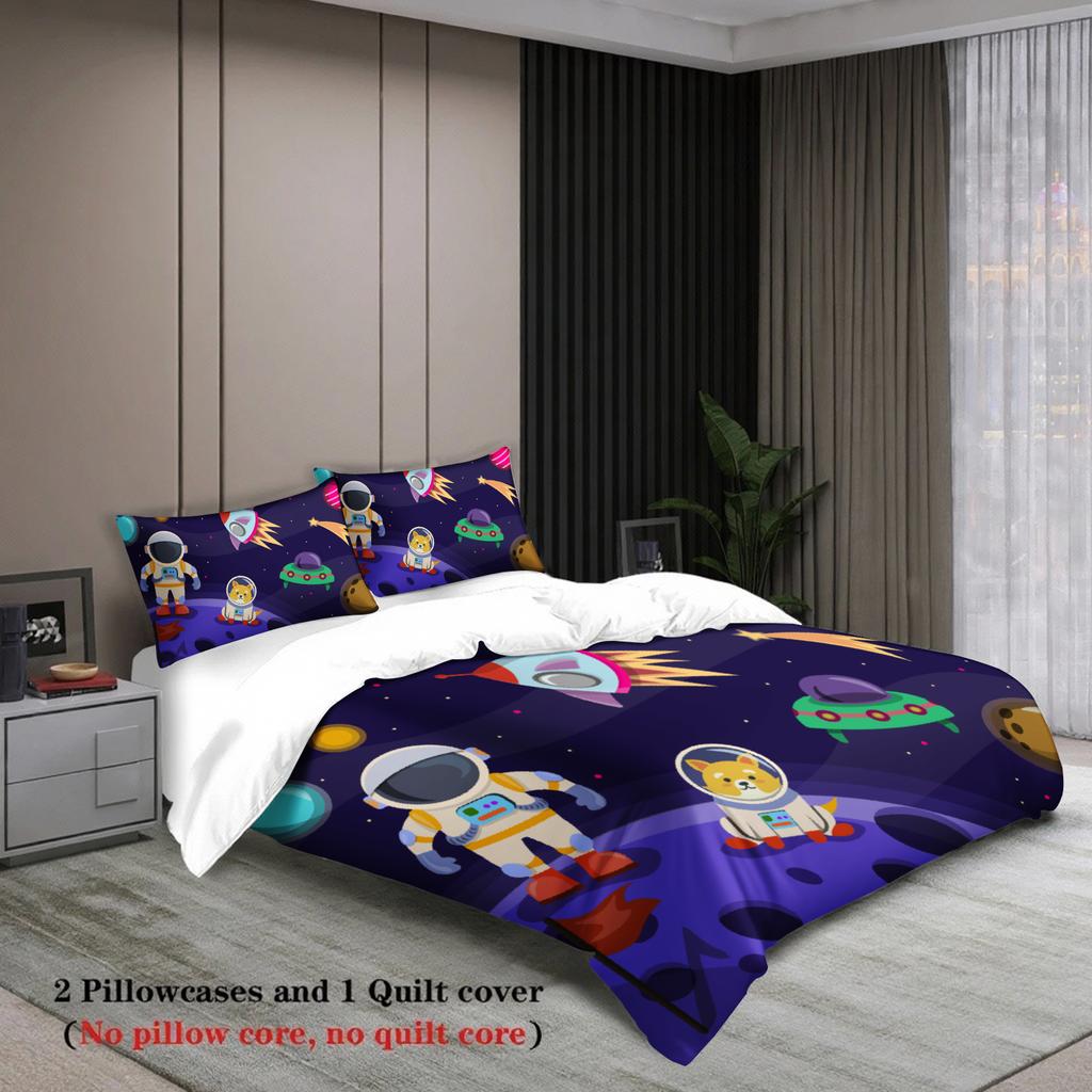 3pcs Space Adventure Bedding Sets 3D Printed Outer Space Pattern Duvet Cover Sets With Pillowcases No Filling