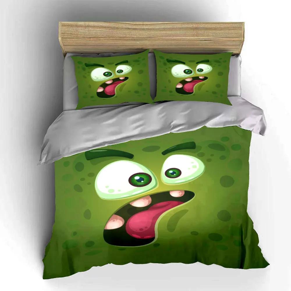 "Funny Green Cartoon Decoration Set" Soft Comfortable Duvet Cover Bedding Set Included 1*Duvet Cover & 2*Pillowcases gift
