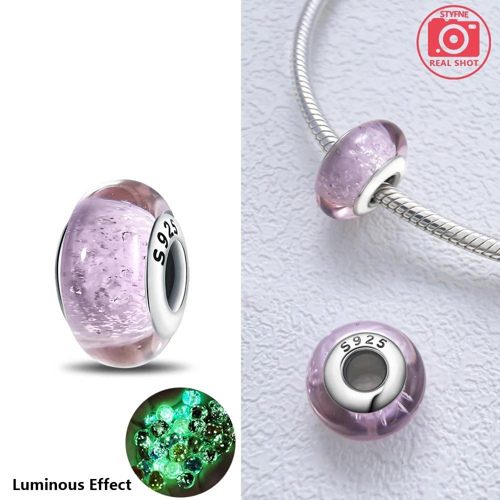 Original Rosa Glasperlen Blaue Romantische Perlen 925 Silber Charms für Frauen DIY Schmuckherstellung Armband Passend