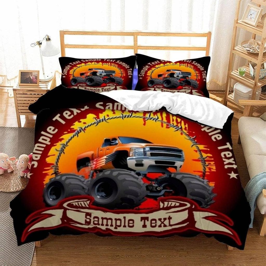 Racing themed bedding 3D printed cartoon monster truck pattern, soft down anti allergy down duvet cover, adult bedding set, teen