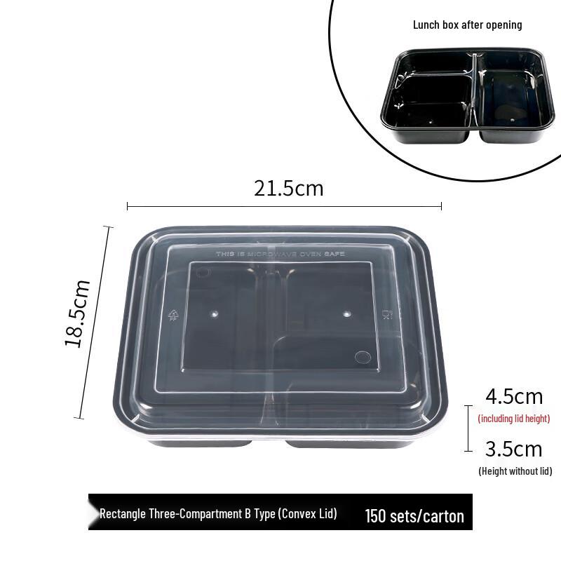 

Disposable Rectangular 3-Compartment Lunch Box with Lid