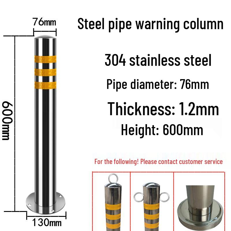 Stainless Steel Reflective Bollard: Thickened Anti-Collision Road Post, 304 Steel Parking Space Isolation Post.