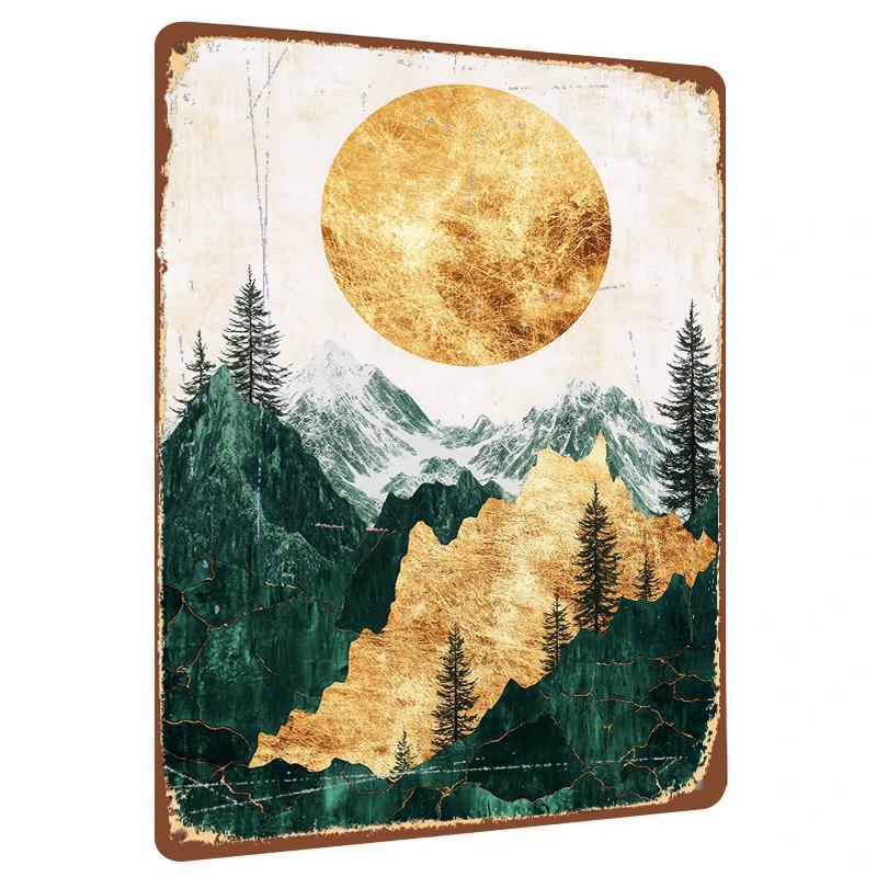 Modern Minimalist Landscape Metal Wall Art Nordic Style Home Decor Mountain Painting 20x30cm(7.8x11.8inch)