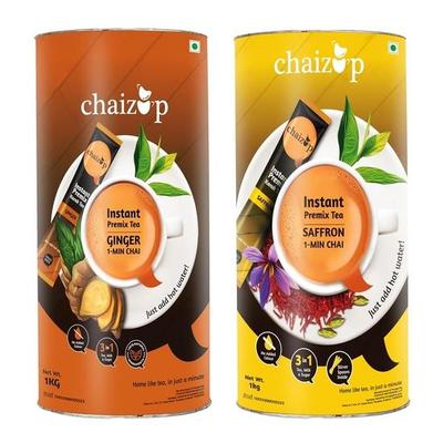Chaizup Premium 1 Min Instant Sortiertes Tee-Paket - 1kg Dosen (2er-Pack) | Safran- & Ingweraromen | Ca.. 144 Portionen | 2kg