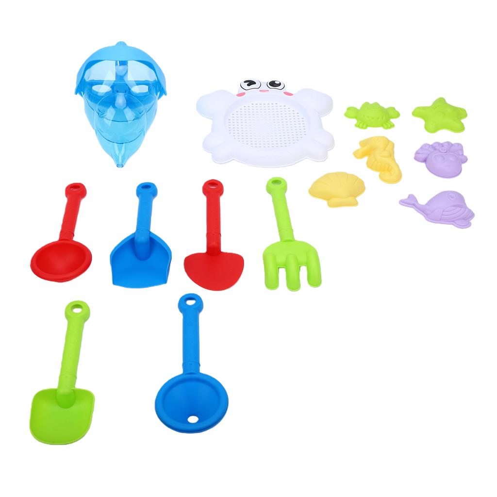 14pcs Kids Beach Toys Set Cute STEM Learning Compact Childrens Sandbox Toys with Storage Net Bag