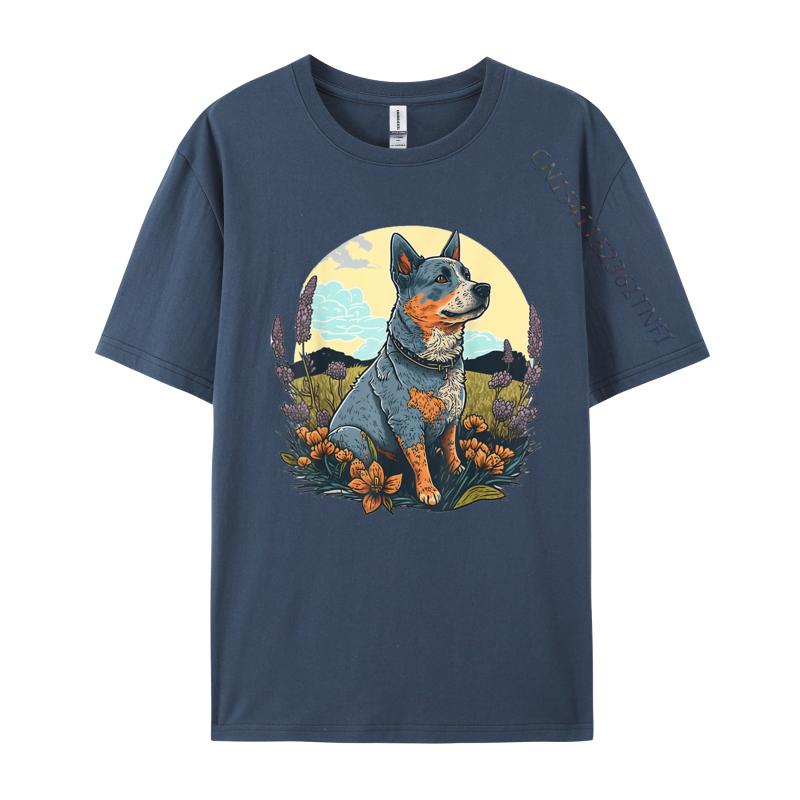 Cute Blue Heeler Dog Tshirt Kawaii Goth Printed On T Shirts Shirt For Men New Coming Cotton Slim Fit Tshirts
