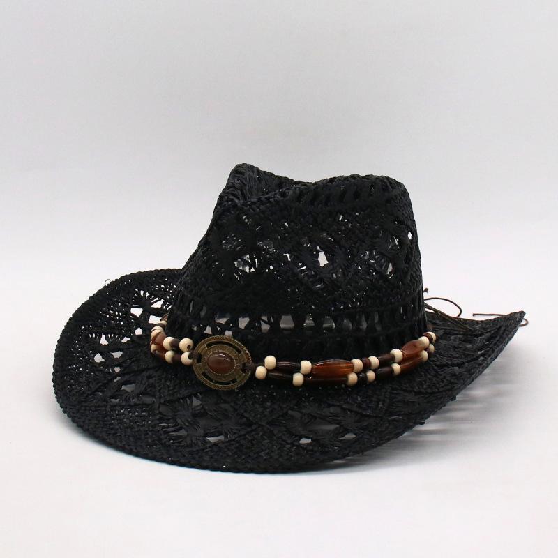 Breathable And Cool American Seaside Warped Edge Foreign Trade Jazz Top Hat Spring And Summer New Hollow Cowboy Hat Hand-Woven Straw Hat