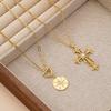 Stainless Steel Cross Zircon Flower Pendant Necklace Women Men Hip Hop Chic Fashion Jewelry