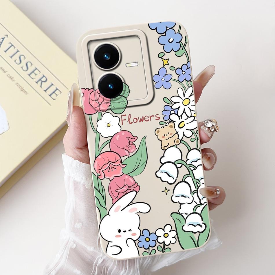 For Vivo Y22 Y22s Y22t Phone Case Vivo V2206 V2207 Y22 Y22s Y22t Elegant Floral Cat Painted Soft Silicone Shockproof Cases