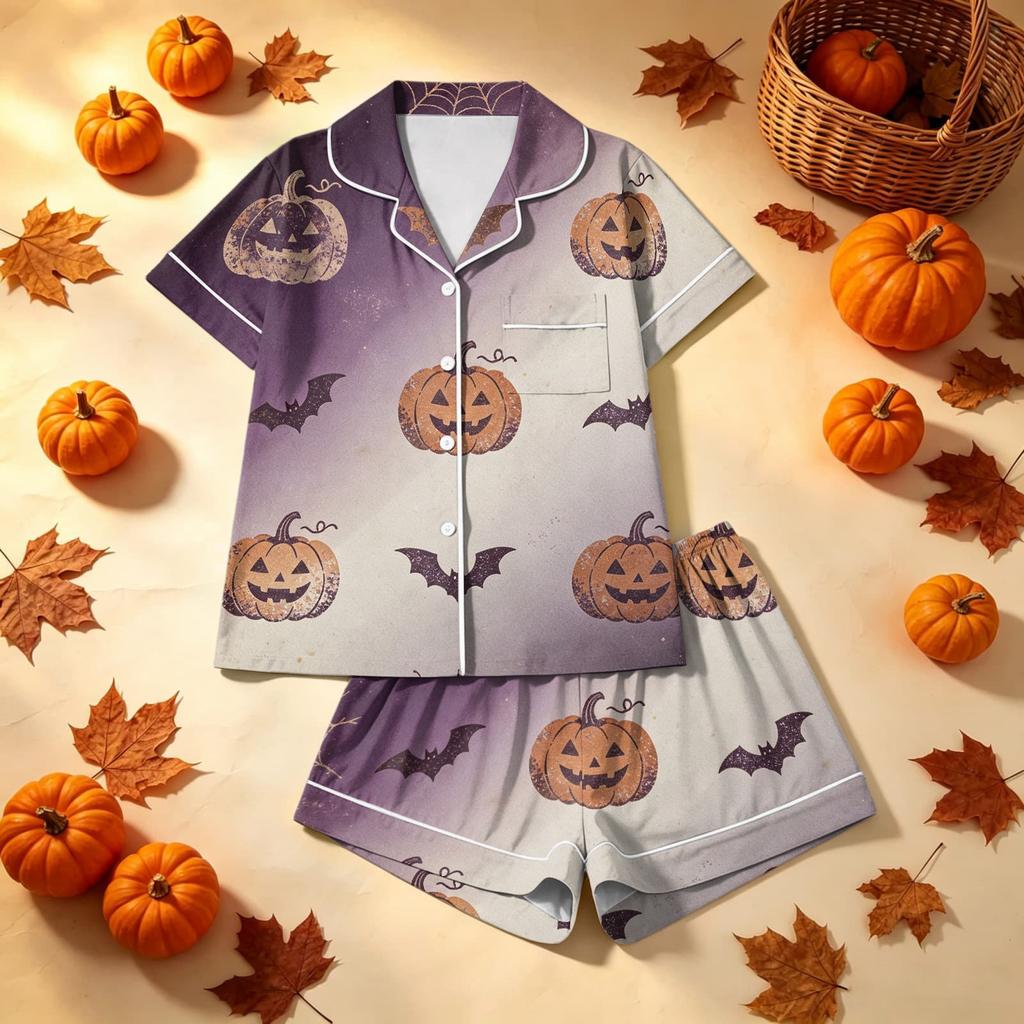 Women's Halloween Print Pajama Set Cozy 2-Piece Sleepwear for and Sleep
