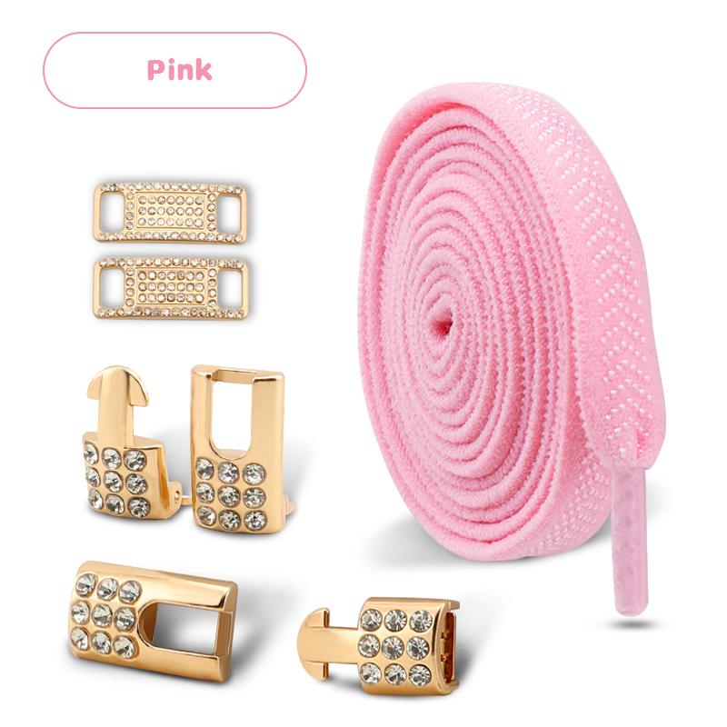 Gold Diamond buckle Shoelaces without ties Elastic Laces Sneakers Tennis No Tie Shoe laces Flat Shoelace for Shoes accessories