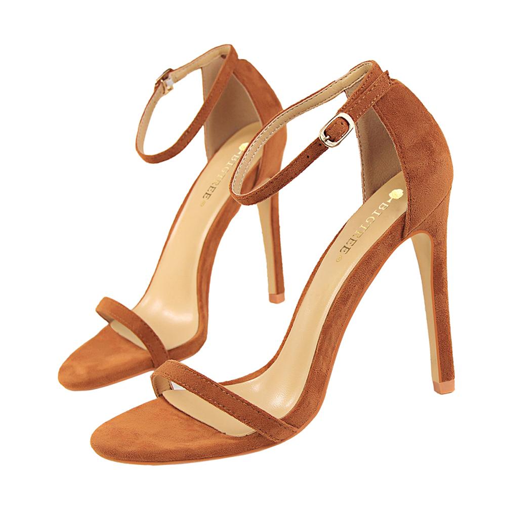 11CM Fashion Sexy Women s Sandals Thin Heel Super High Heel Suede Open Toe with Summer High Heels 40 коричневый 5190₽