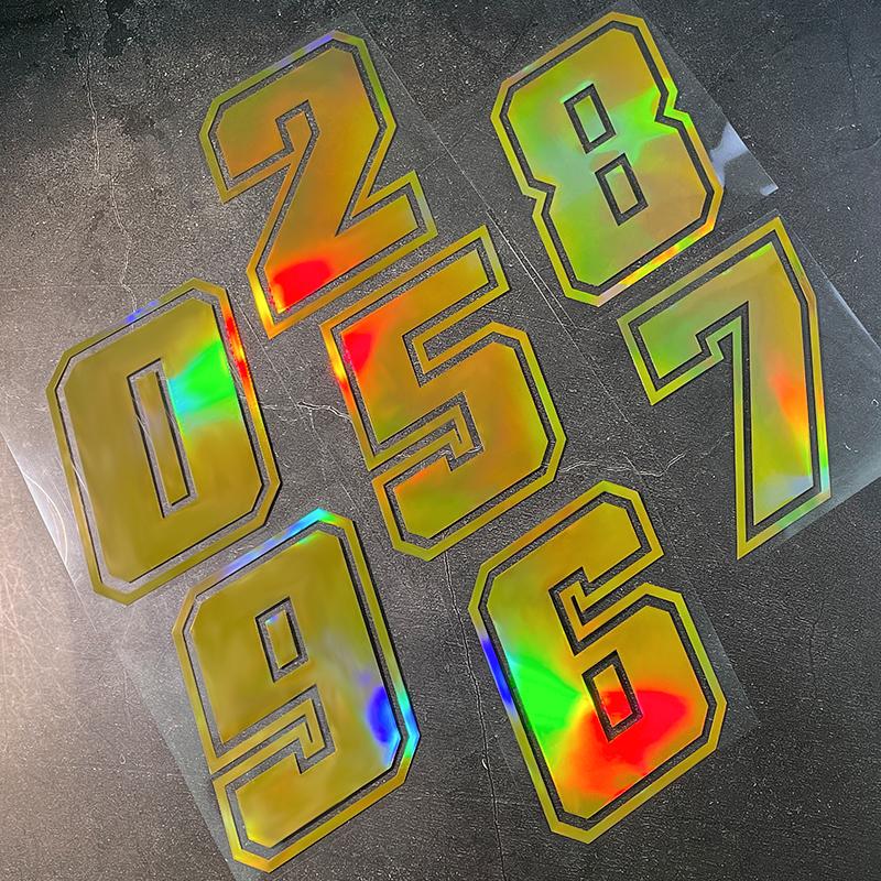 1PC Laser Gold Number 0 To 9 Motorcycle Sticker Waterproof for Motorcycle Helmets Fuel Tanks Car Windows Universal Vinyl Decals