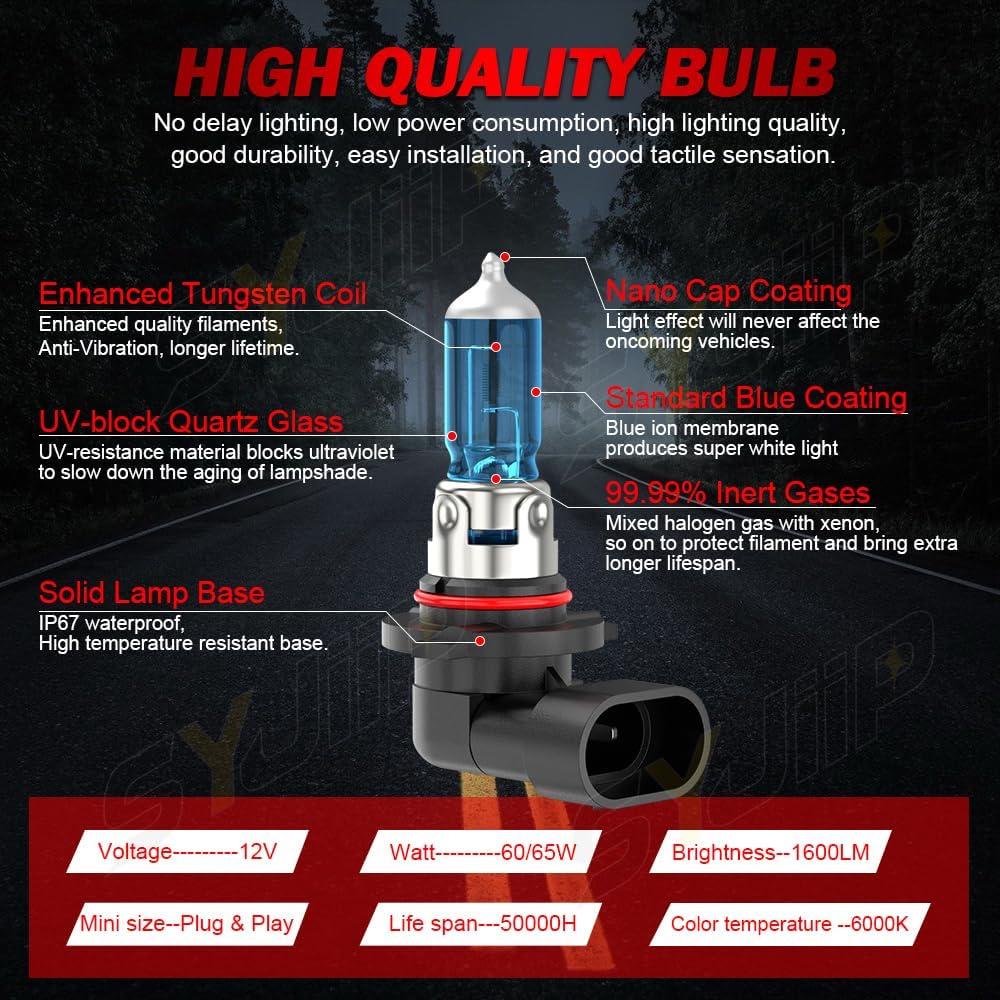 Upgraded Halogen Headlight Bulbs For Honda CR-V CRV 2015 2016 2017 2018     , 9005 H11 High Low Beam Halogen Lights, 6000K White, 300% Brightness,