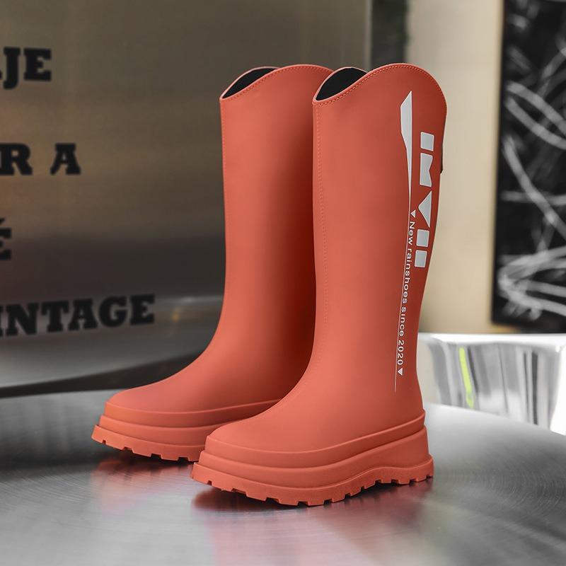 

New rain shoes high tube women s rain boots outdoor waterproof shoes rubber shoes velvet warm thickened non-slip water boots 41 оранжево-красный