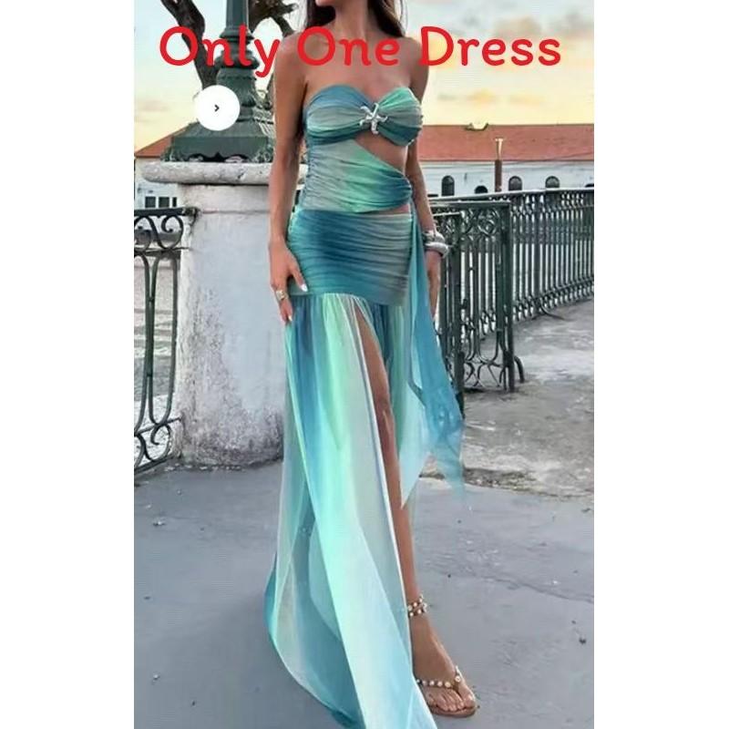 

Polyester Gradient Dress For Summer Vacation With Hollow Out Design For Women XL синій