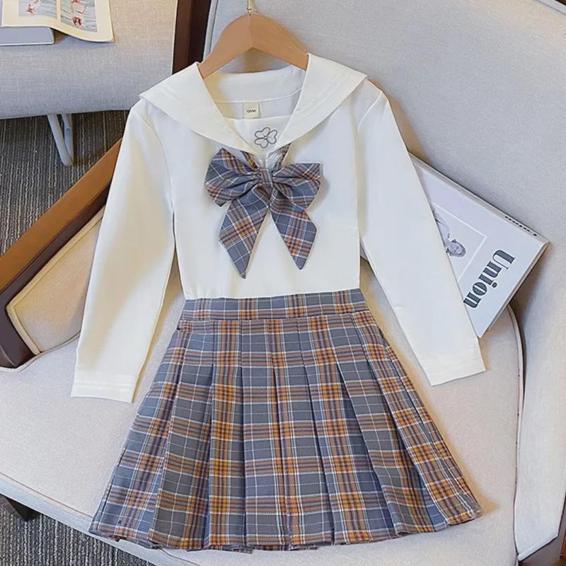 Mädchen Langarm JK Karorock Zweiteiliges Set - College-Stil