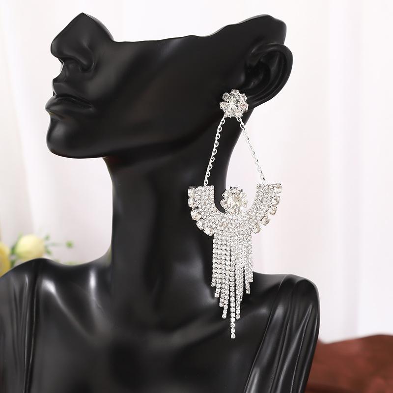 Tide Full Diamond Tassel High Sense Light Luxury Style Personalized Design Sense Earrings Temperament Earrings Exquisite