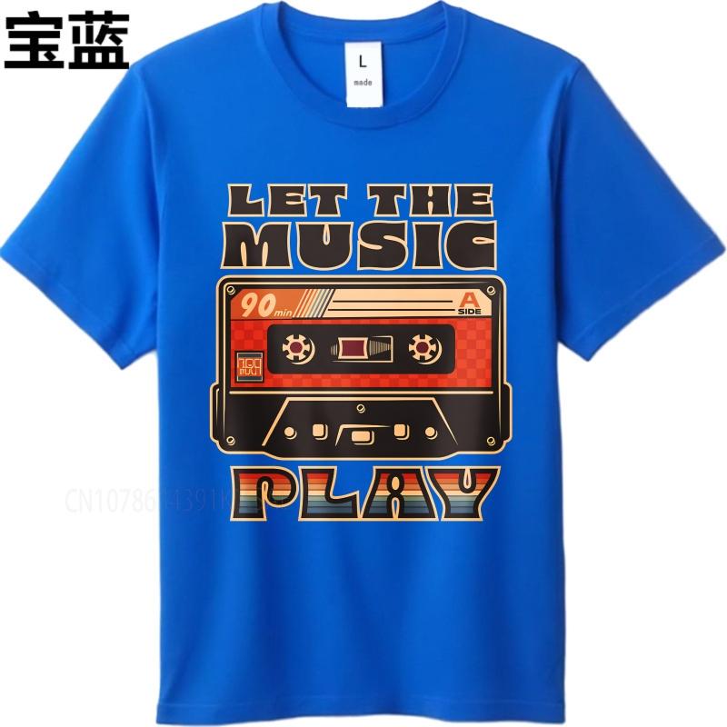 Black summer  t shirt Let The Music Play Cassette Tape Design Short Sleeve Workout ONeck Tee shirt cotton teeshirt