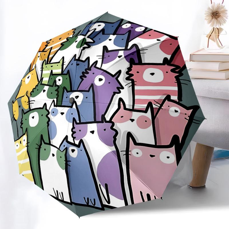 1pc Cat Pattern Automatic Folding Umbrella with 8-Rib Windproof Design, Portable Foldable Sunshade Umbrella For Halloween, Christmas Gifts120