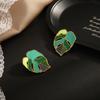 Customized Professional Design, Stainless Steel 18K Electroplating Real Gold Hollow Exaggerated Leaves Green Oil Stud Earrings Female