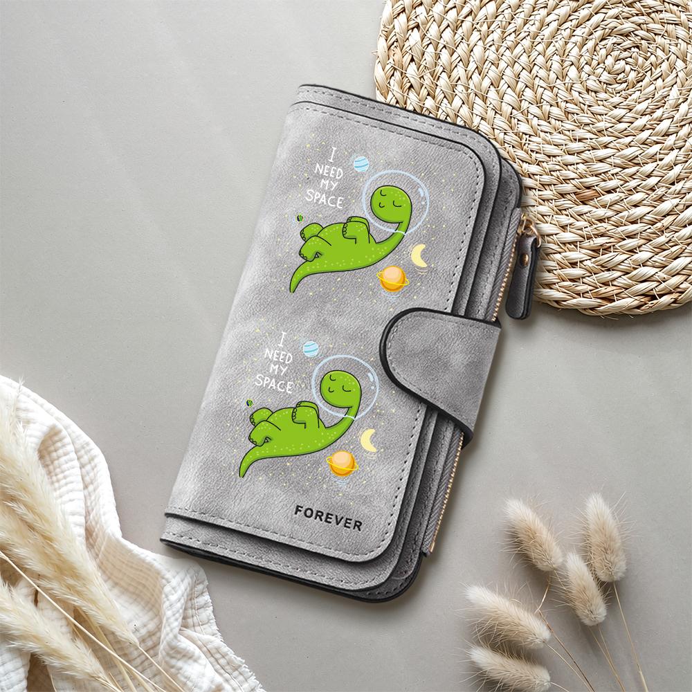 Cute Dinosaur Print Long Wallet Women Fashion PU Leather Card Holder Portable Casual Coin Purse