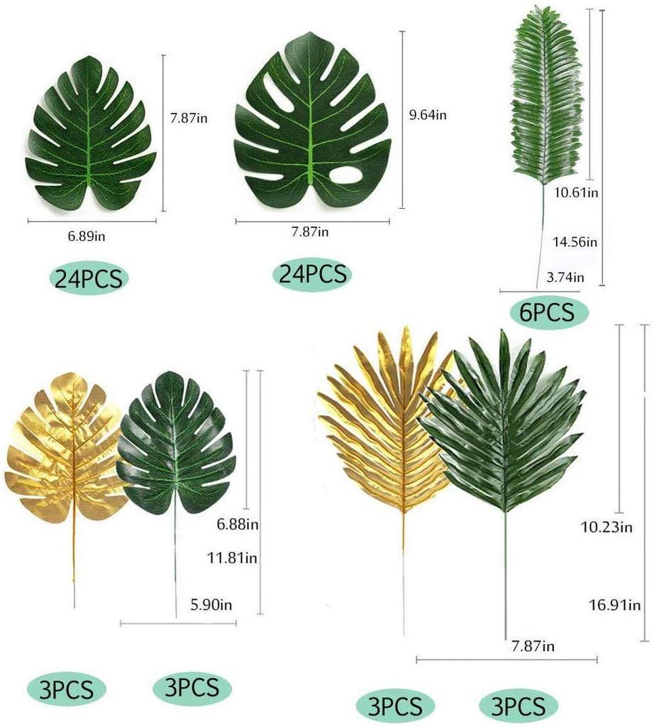 Tropical Plant Decor Set With Artificial Palm Leaves For Hawaii Jungle Party Supplies