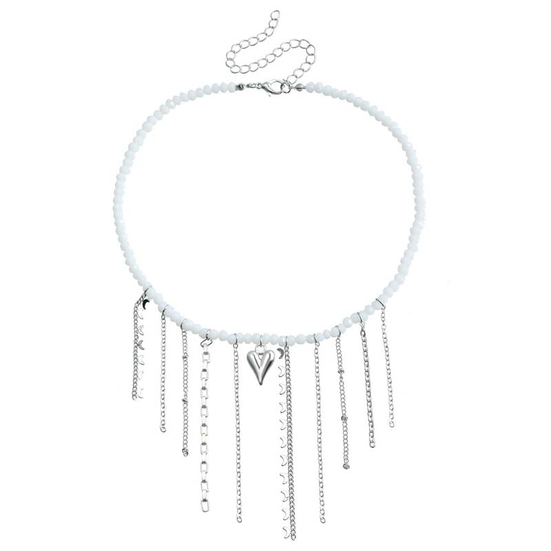 

Vintage Beaded Heart Tassel Choker Necklaces for Women Punk Hip Hop Black Leather Rope Necklaces Y2K Zircon Party Accessories белый