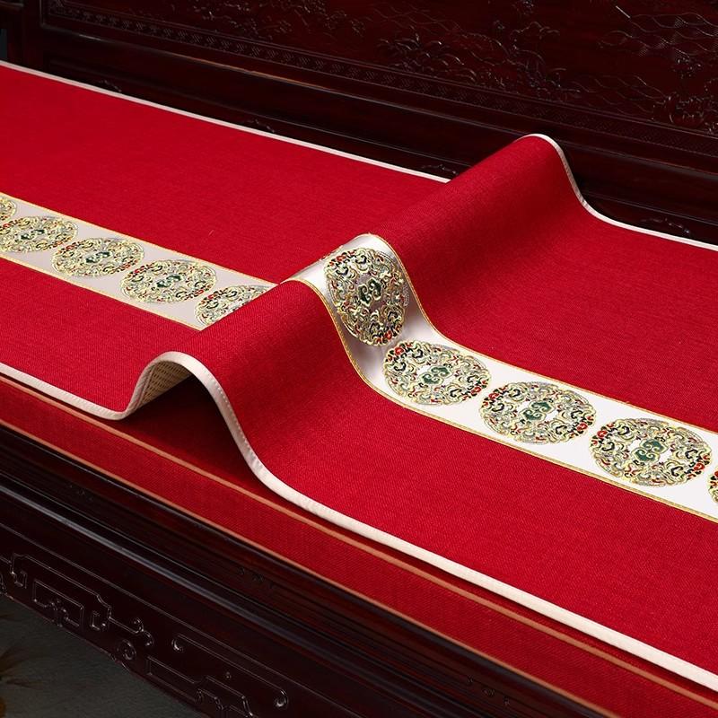 Chinese Mahogany Sofa Seat Cushion Cover Cloth Red Non-Slip Arhat Bed Cushion Sofa Towel Solid Wood Sofa Cushion Cover Towel
