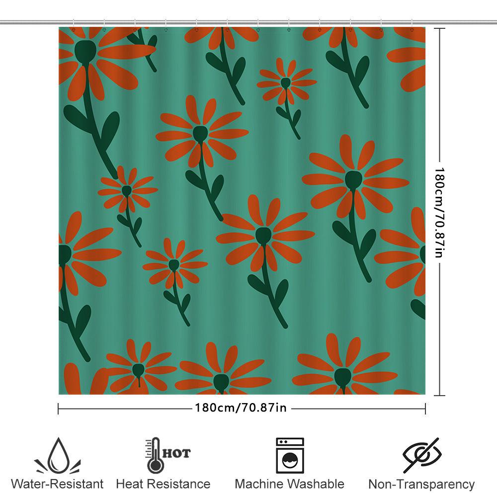 Bright Green Flower Print Shower Curtain Waterproof Home Decor Bathroom Accessories Fabric Shower Panels Orange Turquoise 72 X 8
