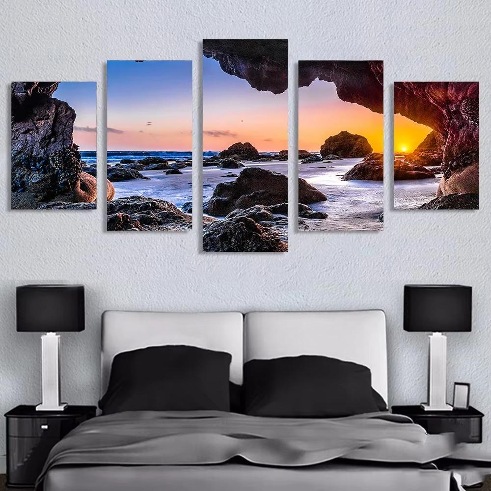 5pcs Landscape Canvas Painting Modern Wall Art Printed Picture Home Decor Mountain Sunset Wall Art for Living Room Decor Unframe